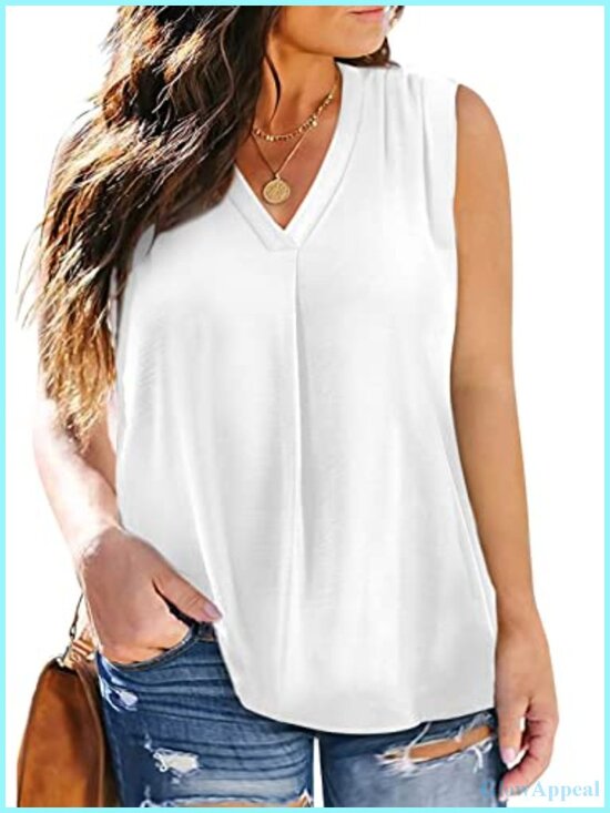 Tops - Plus Size Sleeveless V Neck Tank Top Chiffon Blouse Loose Fit Summer